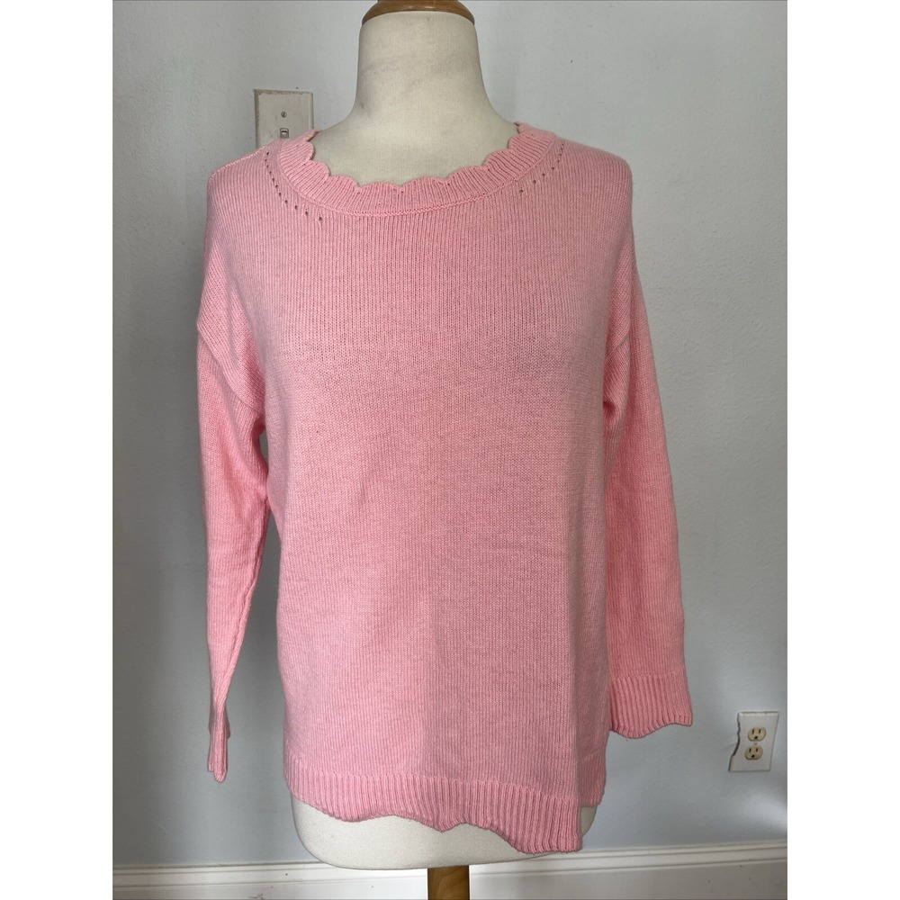 Talbots Sweater Women S Petite‎ Pink Knit Scalloped Trim Sweater
